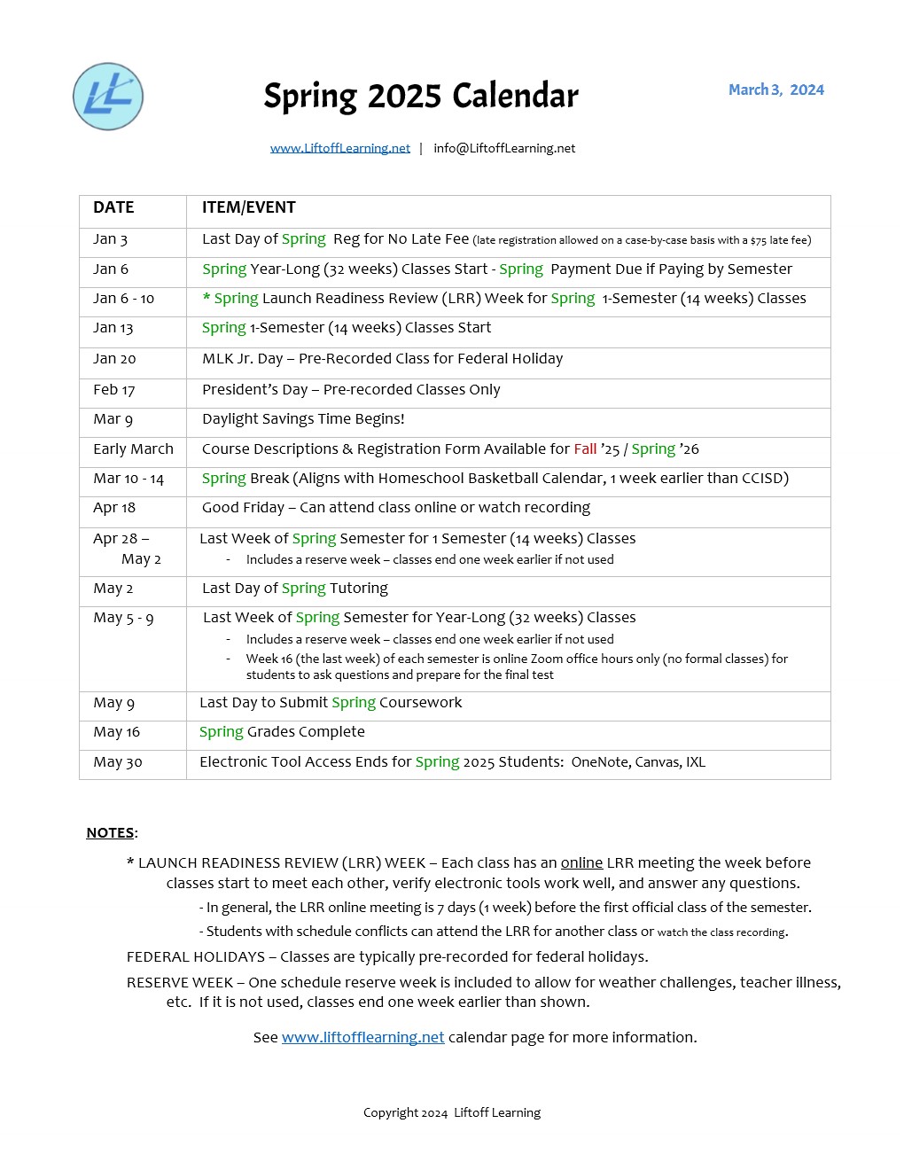 Calendar Liftoff Learning